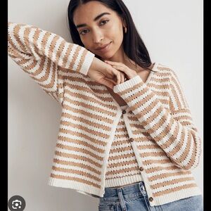 Madewell Open Stitch Cardigan Sweater In Stripe Sand Yellow White Women’s